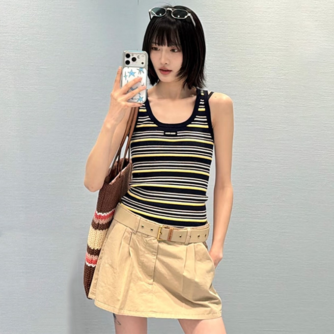 miu miu multicolor stripe ribbed scoop neck knit camisole